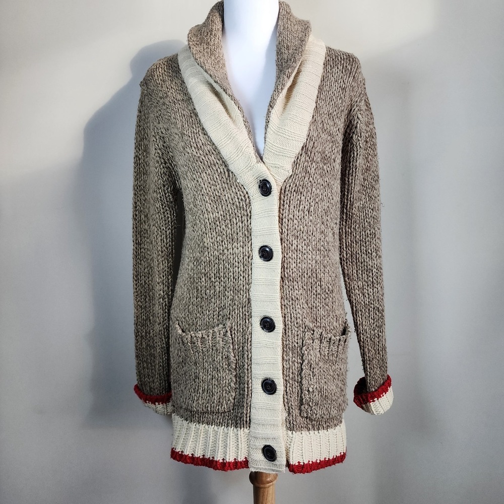 Bluenotes Chunky Knit Long Cardigan‎ Womens Medium Shawl Collar Oatmeal Sweater